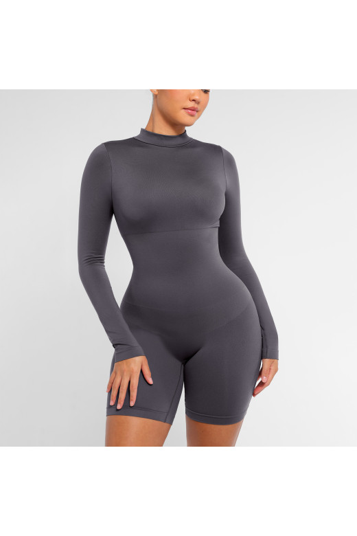 Коригуючий комбінезон-шорти з утяжкою талії та живота, підтримкою грудей, довгими рукавами та блискавкою – German Volf