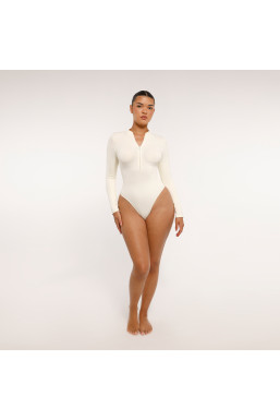 Боди корректирующий с длинным рукавом на молнии, белый