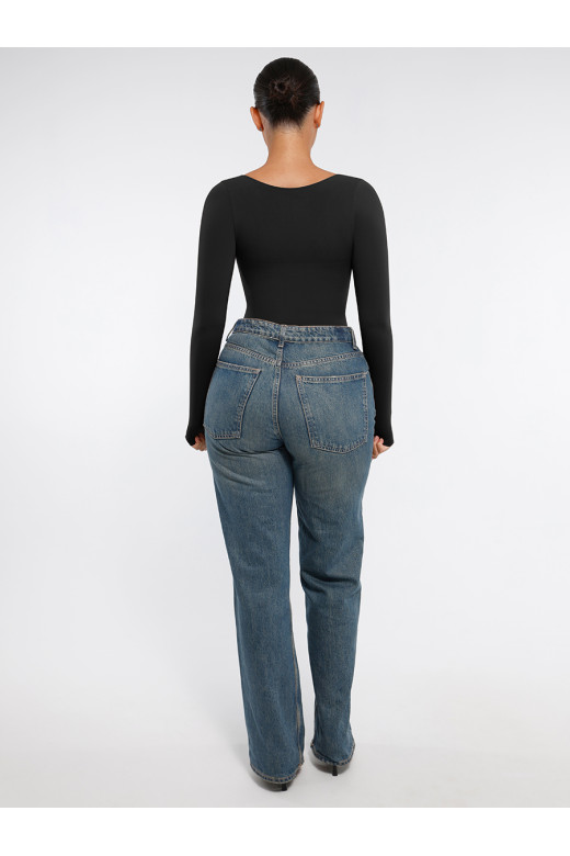 Корректирующее боди с поддержкой груди и утяжкой живота со стрингами, черный