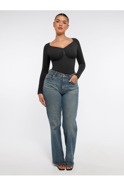 Корректирующее боди с поддержкой груди и утяжкой живота со стрингами, черный