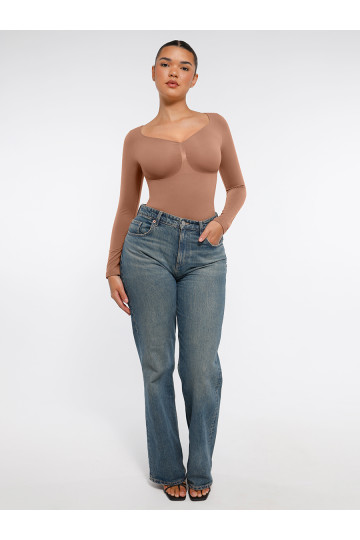 Корректирующее боди с поддержкой груди и утяжкой живота со стрингами, светло-коричневый