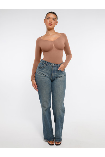 Корректирующее боди с поддержкой груди и утяжкой живота со стрингами, светло-коричневый