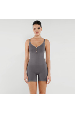 Коригуючий комбінезон-шорти на регульованих бретелях з утяжкою живота та талії, сірий