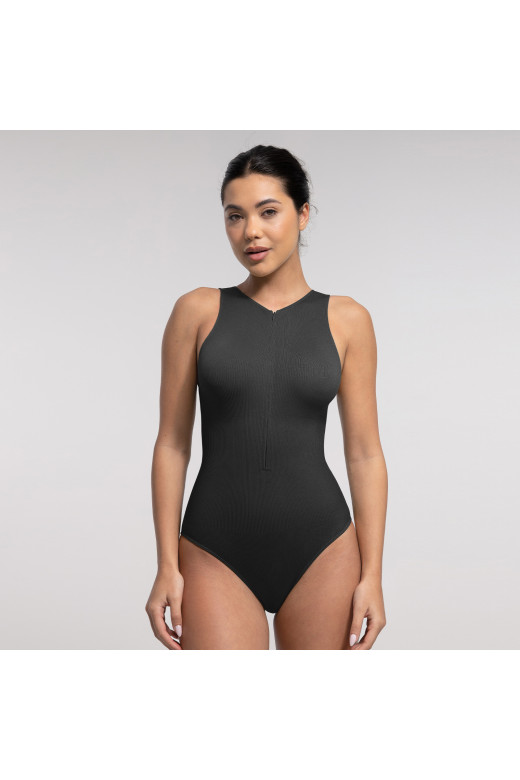 Черное женское корректирующее боди Zip Sculpt на молнии