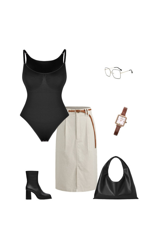 Корректирующее боди на тонких бретелях с трусиками-стрингами, чорный