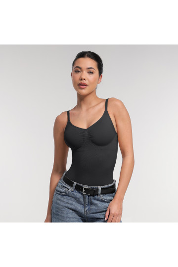 Корректирующее боди на тонких бретелях с трусиками-стрингами, чорный