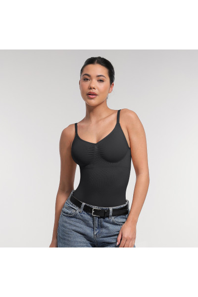 Корректирующее боди на тонких бретелях с трусиками-стрингами, чорный