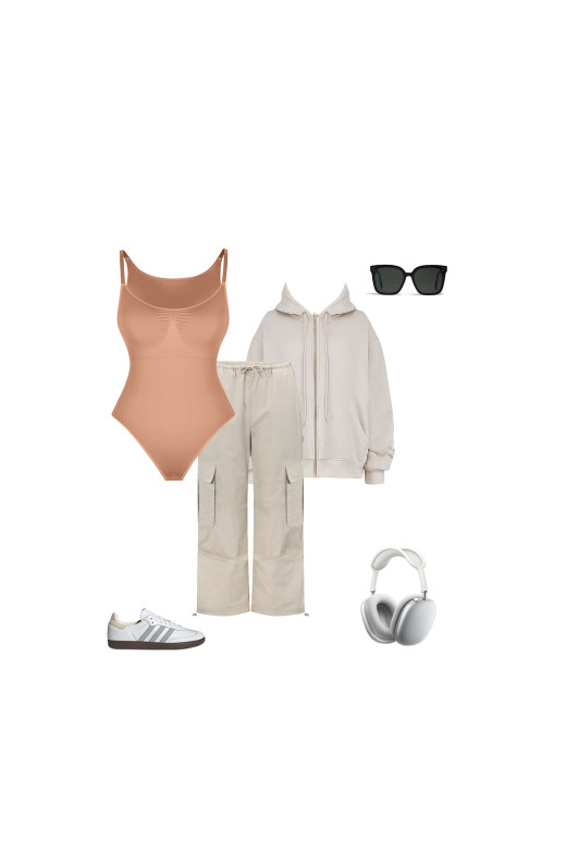 Корректирующее боди на тонких бретелях с трусиками-стрингами, нюдовый