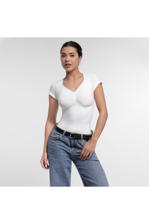 Белое корректирующее боди-стринги V-Sculpt с короткими рукавами