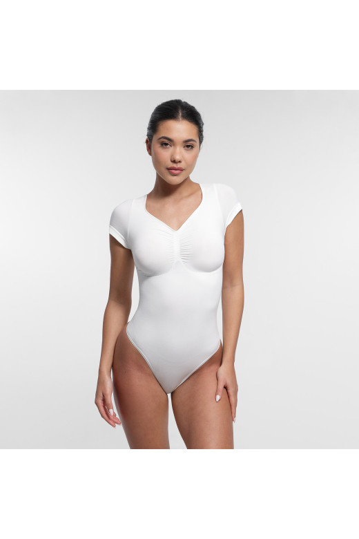 Белое корректирующее боди-стринги V-Sculpt с короткими рукавами