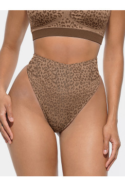 Коригувальні високі трусики-стрінги з утяжкою живота, принт леопард
