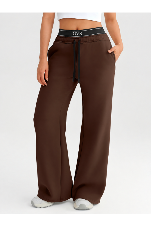 Шоколадні жіночі утеплені спортивні штани GVS Urban Warm Wide Leg