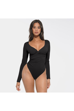 Вишуканий коригуючий комбідрес з глибоким вирізом та утяжкою талії, чорний