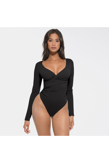 Изысканный корректирующий комбидресс с глубоким вырезом и утяжкой талии, черный